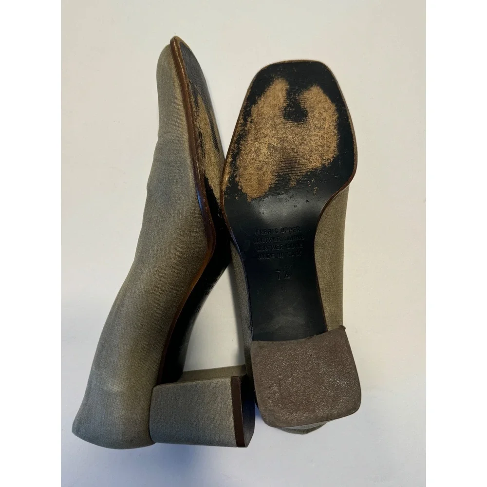 Kenneth Cole New York Vintage 90s Chunky Square Toe Block Heel Pumps Olive 7.5M